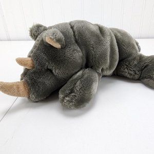 Rare A&A Plush Gray Rhino Stuffed Animal Beanie 10" Rhinoceros Beige Horns